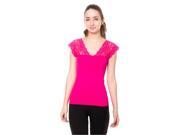 SoHo Junior V Neck Floral Lace Shoulder Sleeveless Top One Size Fits All Fuchsia