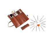 eForCity Brown Pen Pencil Brush Cosmetic Storage Bag Pouch Container Vintage Leather Roll Case with FREE White 15 piece Nail Art Design Brush Set