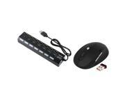 eForCity Black 7 Port USB Hub with ON OFF Switch with FREE Black Ver3 2.4G Cordless Wireless Optical Mouse