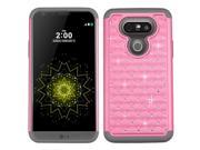 LG G5 Case eForCity Dual Layer [Shock Absorbing] Protection Hybrid Rubberized Hard PC Silicone Case Cover With Diamond Compatible LG G5 Pink Gray