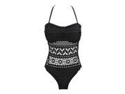 Zodaca Women Padded Large Size L Halter Bra Lace Strappy One Piece Swimsuit Swimwear Black