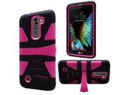 LG K10 Case eForCity Dual Layer [Shock Absorbing] Protection Hybrid Stand Rubberized Hard PC Silicone Case Cover Compatible With LG K10 Black Hot Pink