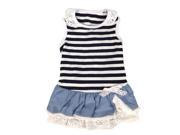 Blue White Stripe Dog Dress with Cotton and Lace Layer Skirt 2 Extra Small