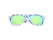 Zodaca Blue White Porcelain Frame Sunglasses Gold Green Mirror Lenses 100% UV Protection