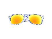 Zodaca Blue White Porcelain Frame Sunglasses Red Yellow Mirror Lenses 100% UV Protection