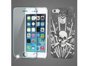 eForCity Sword Skull Leather Case Cover With Screen Protector Compatible With Apple iPhone 5 5S SE Black White