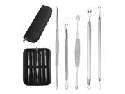 Zodaca 5 piece Set Professional Extractor Tool Blemish Blackhead Remover Kit with Zipper Pouch Silver Black