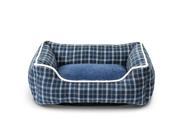Fluffy Paws Pet Classic Plaid Bed Deep Blue Sleep area size 13.5 x 10 Bed size 22 x 17