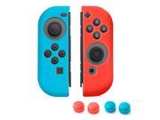 eForCity [2 piece] Nintendo Switch Joy Con Skin Case For Joy Con L R Cover Left Blue Right Red 2 piece Set Thumb Grip Stick Caps Style 1 Black Blue