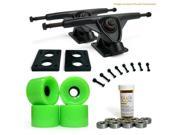 LONGBOARD Skateboard TRUCKS COMBO set w 70mm NEON GREEN WHEELS 9.675 BLACK trucks