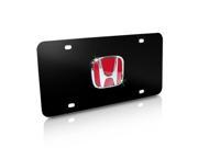 Honda Red 3D Logo Black Metal License Plate