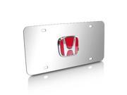 Honda Red 3D Logo Chrome Steel License Plate
