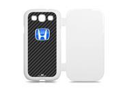 Honda Blue Logo Carbon Fiber Look Samsung Galaxy S3 White Flip Cover Cell Phone Case