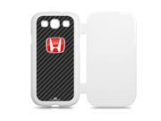 Honda Red Logo Carbon Fiber Look Samsung Galaxy S3 White Flip Cover Cell Phone Case