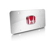 Honda Red 3D Logo Brushed Stainless Steel License Plate