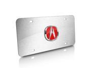Acura 3D Red Logo Brushed Stainless Steel License Plate