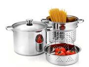 Cook N Home 02401 Stainless Steel 4 Piece Pasta Cooker Steamer Multipots with Encapsulated Bottom 8 Quart