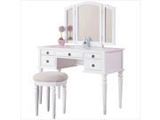 Poundex Bobkona St. Croix Vanity Set with Stool in White