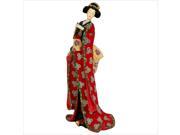 Oriental Furniture 18 Geisha Figurine with Red Kimono in Multicolor