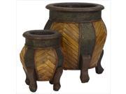 Nearly Natural Decorative Rounded Wood Planters in Brown Set of 2