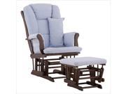 Stork Craft Tuscany Glider and Ottoman in Espresso with Blue Cushions