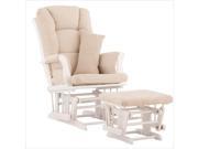 Stork Craft Tuscany Glider and Ottoman in White with Beige Cushions