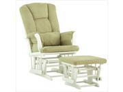 Stork Craft Tuscany Glider and Ottoman in White with Sage Cushions