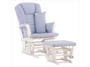 Stork Craft Tuscany Glider and Ottoman in White with Blue Cushions