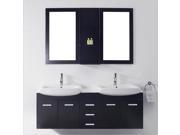 Virtu USA Ophelia 59 White Stone Double Bathroom Vanity Cabinet Set in Espresso
