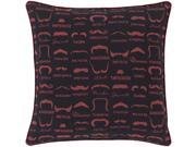 Surya Wax that Stache Poly Fill 22 Square Pillow in Purple and Black