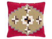 Surya Cotton Kilim Poly Fill 22 Square Pillow in Red and Brown