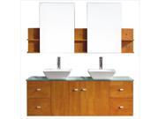 Virtu USA Clarissa 61 Glass Double Bathroom Vanity Cabinet Set in Honey Oak