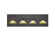 Toltec Square 4 Light Bar in Matte Black with 16 Honey and Hunter Green Flair Tiffany Glass