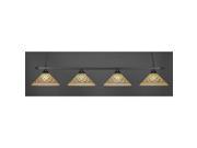 Toltec Square 4 Light Bar in Matte Black with 16 Chocolate Icing Glass