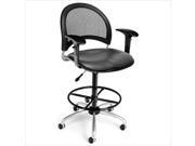 OFM Moon Swivel Vinyl Drafting Chair with Arms and Drafting Kit in Charcoal