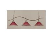 Toltec Swoop 3 Light Island Light in Brushed Nickel with 12 Wine Crystal Glass