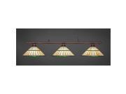 Toltec Oxford 3 Light Bar in Bronze with 15.5 Honey Glass and Green Jewels Tiffany Glass