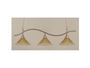 Toltec Swoop 3 Light Island Light in Brushed Nickel with 12 Amber Crystal Glass