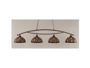 Toltec Bow 4 Light Bar in Bronze with 15 Persian Nites Tiffany Glass