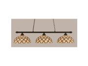 Toltec Oxford 3 Light Bar in Dark Granite with 16 Honey and Brown Scallop Tiffany Glass