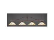 Toltec Scroll 4 Light Bar in Bronze with 16 Honey and Burgundy Flair Tiffany Glass