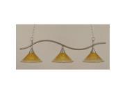 Toltec Swoop 3 Light Island Light in Brushed Nickel with 12 Gold Champagne Crystal Glass
