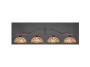 Toltec Scroll 4 Light Bar in Bronze with 15 Persian Nites Tiffany Glass