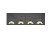 Toltec Scroll 4 Light Bar in Bronze with 15 Green Sunray Tiffany Glass
