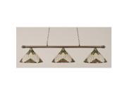Toltec Oxford 3 Light Bar in Brushed Nickel with 15 Green Sunray Tiffany Glass