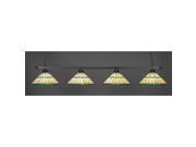 Toltec Square 4 Light Bar in Matte Black with 15.5 Honey Glass and Green Jewels Tiffany Glass