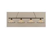 Toltec Oxford 4 Light Bar in Bronze with 16 Honey and Burgundy Flair Tiffany Glass