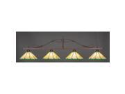 Toltec Scroll 4 Light Bar in Bronze with 16 Honey and Hunter Green Flair Tiffany Glass