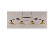 Toltec Bow 4 Light Bar in Bronze with 16 Chocolate Icing Glass