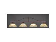 Toltec Scroll 4 Light Bar in Bronze with 15 Honey and Brown Mission Tiffany Glass